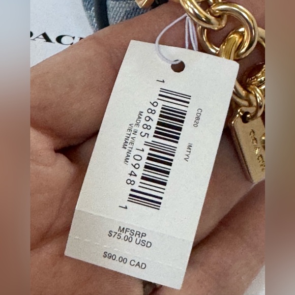 Coach Denim Blue Mini Bag Charm/Key chain  with Tan Leather handles NWT - Picture 2 of 9